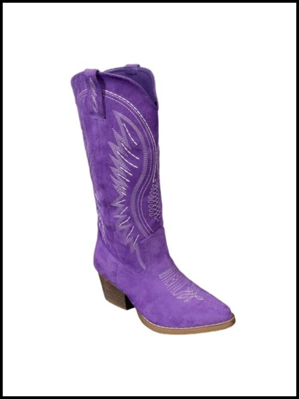 Women's Western Cowboy Boots Embroidered Faux Leather Mid-Calf Chunky Heel